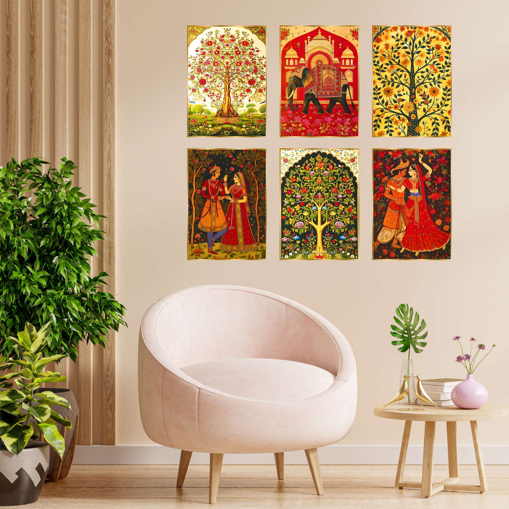 Set of Six Wall Paintings for Wall Dacoration Golden Framed Wall Paintings for Living Room & Bedroom Wall Art for Home Decoration & Office Wall Décor (13x10 inch CH-GD6-10)